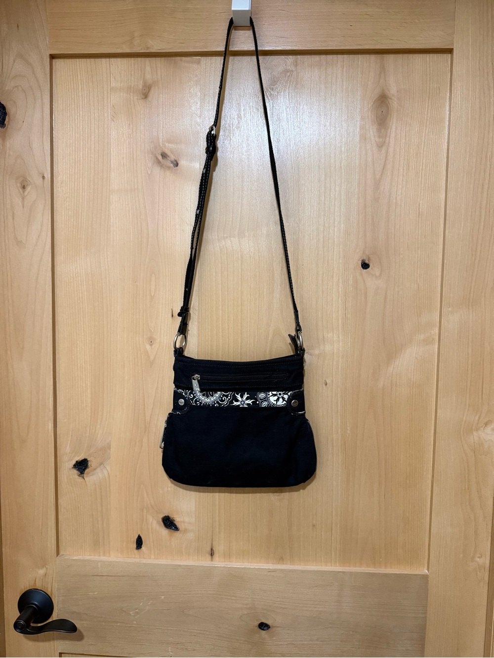 thirty-one Black Crossbody Bag with Silver Floral Trim
